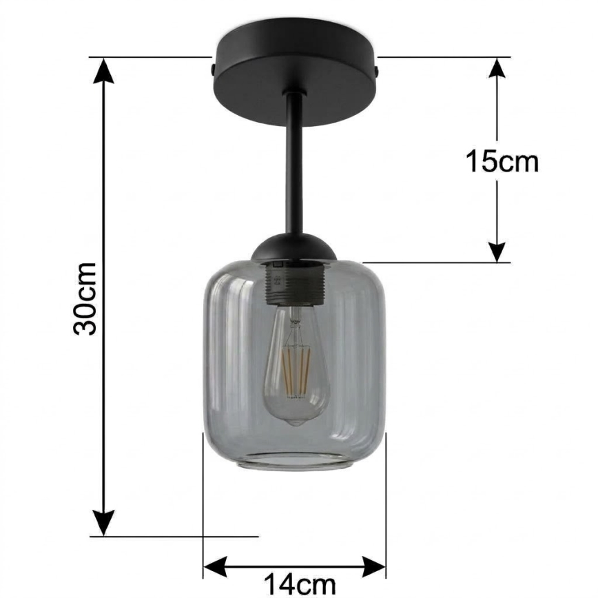 BRILAGI - LED virsmontēta griestu lampa RETRO GLASS 1xE27/60W/230V Ø 14 cm melna/dūmakaini pelēka