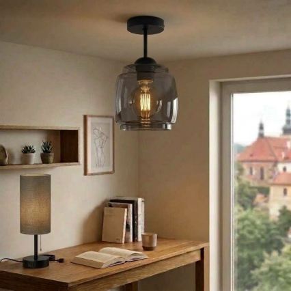 BRILAGI - LED piestiprināma griestu lampa RETRO GLASS 1xE27/60W/230V Ø 26 cm melna/dūmakaini pelēka