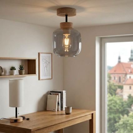 BRILAGI - LED virsmas piestiprināma lustra RETRO GLASS 1xE27/60W/230V Ø 14 cm ozols/smēķēta pelēka