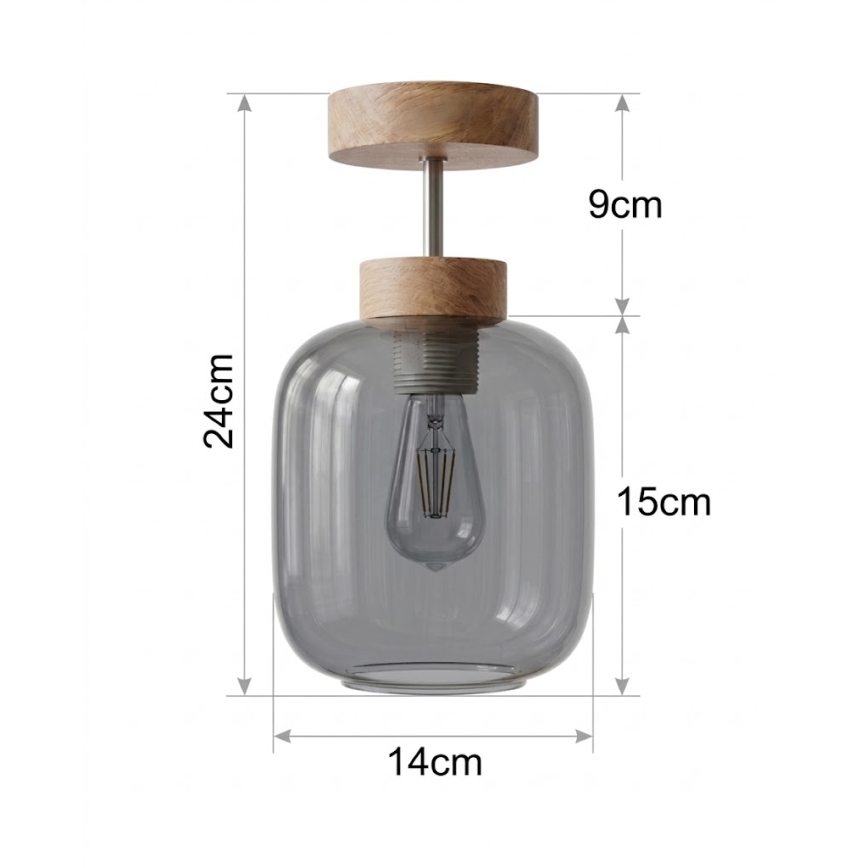 BRILAGI - LED virsmas piestiprināma lustra RETRO GLASS 1xE27/60W/230V Ø 14 cm ozols/smēķēta pelēka