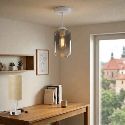 BRILAGI - LED virsmas griestu lampa RETRO GLASS 1xE27/60W/230V Ø 14 cm balta/dūmakaina pelēka