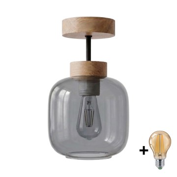 BRILAGI - LED virsmas piestiprināma lustra RETRO GLASS 1xE27/60W/230V Ø 14 cm ozols/smēķēta pelēka