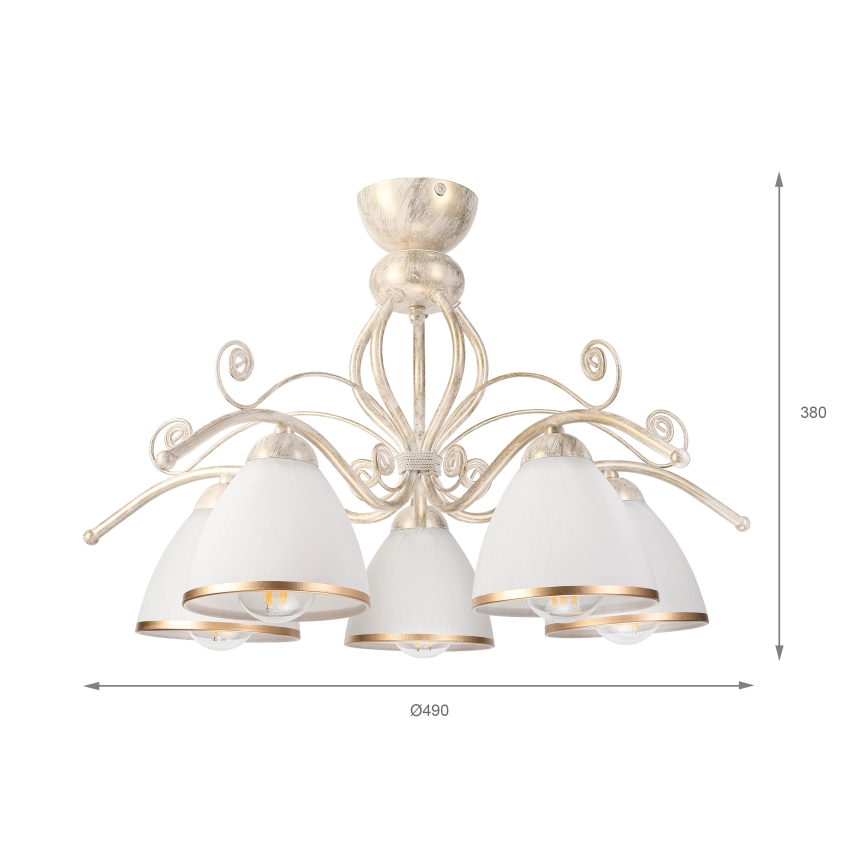 Brilagi - LED virsmontēta griestu lustra ANTICO 5xE27/60W/230V 3000K balta patina