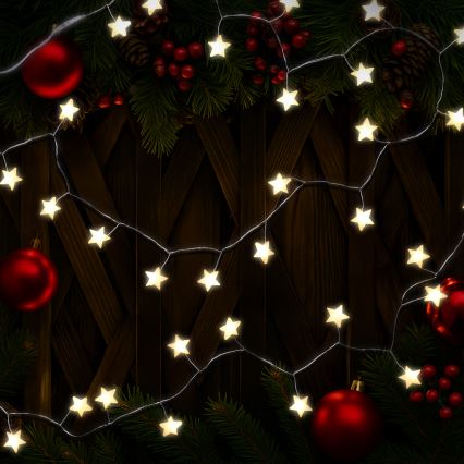 Brilagi - LED virtene 40xLED/3xAA 1,8m silti balta zvaigznes
