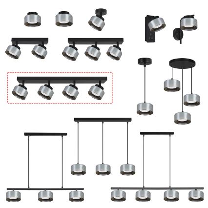 Brilagi - LED Virziena gaismeklis AURA LUX 4xGX53/30W/230V melns/dūmakains
