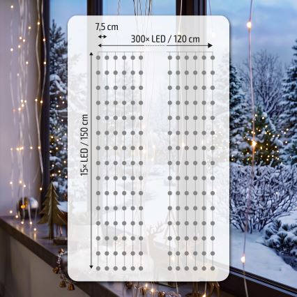 BRILAGI - LED Ziemassvētku aizkars 300xLED/8 funkcijas/3xAA/USB 1,2m siltā baltā krāsā