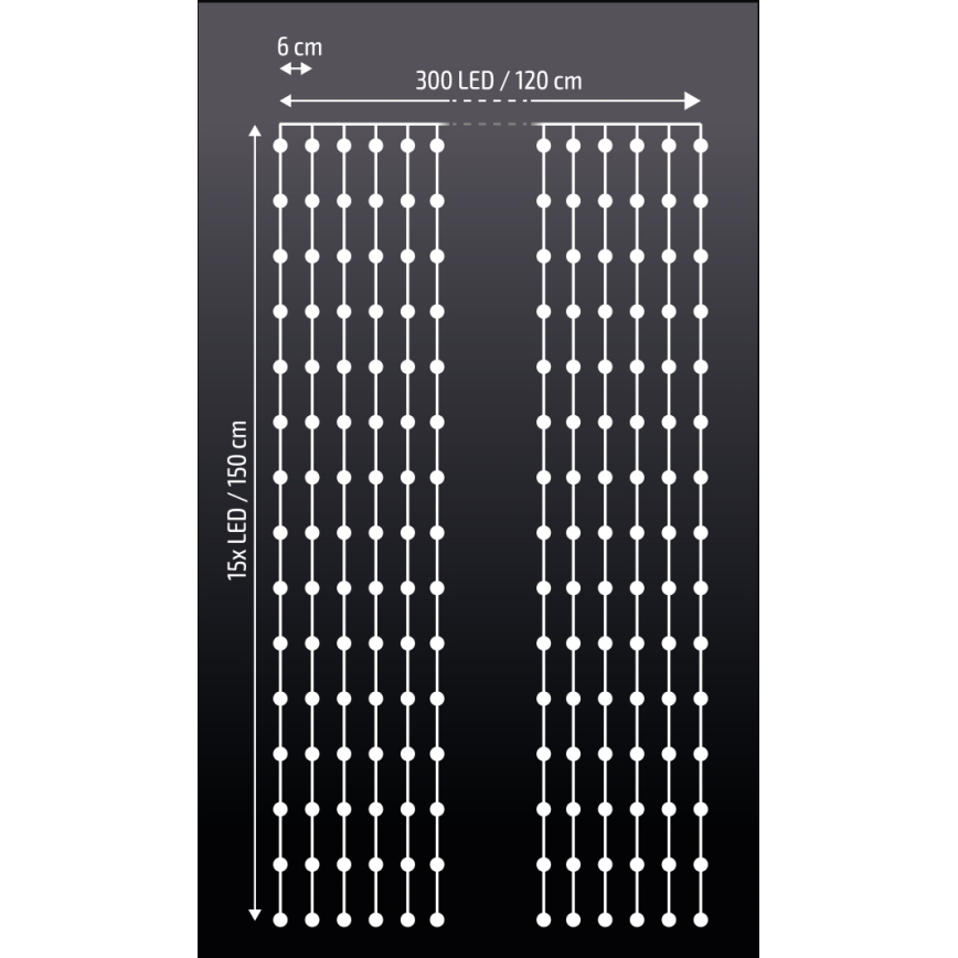 Brilagi - LED Ziemassvētku aizkars 300xLED/8 funkcijas/3xAA/USB 1,2m vēsi balta