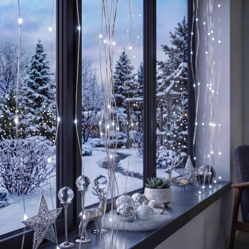 BRILAGI - LED Ziemassvētku aizkars 300xLED/8 funkcijas/3xAA/USB 1,2m vēsi balta