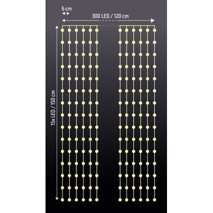 Brilagi - LED Ziemassvētku aizskars 300xLED/8 funkcijas/3xAA/USB 1,2m silti balts