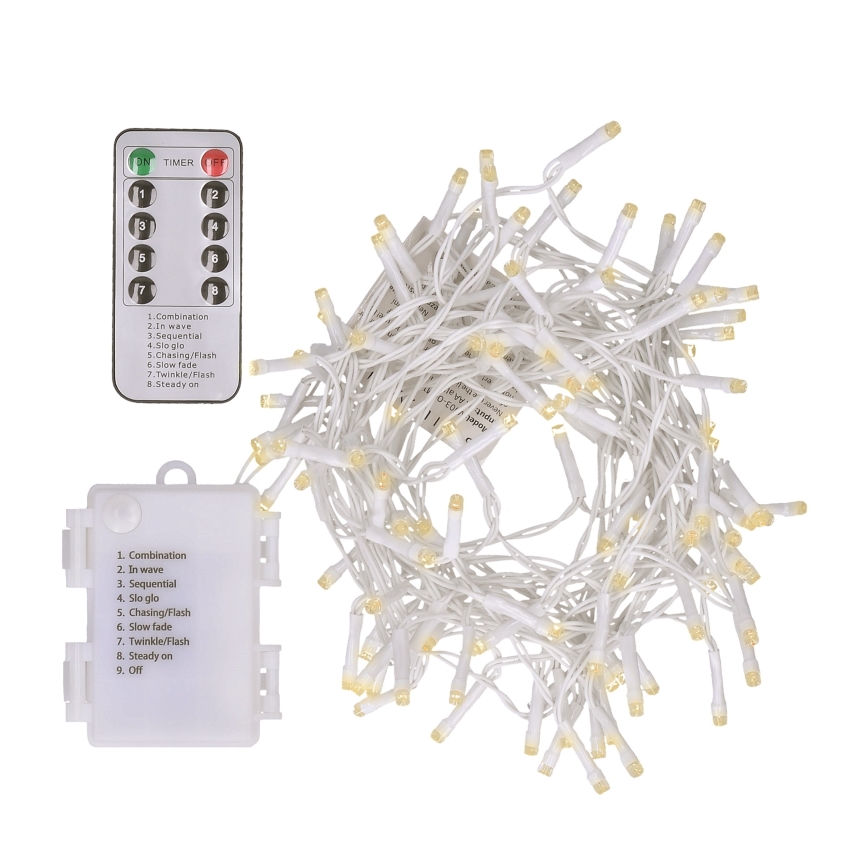 Brilagi - LED Ziemassvētku āra virtene 120xLED/8 funkcijas/3xAA 9,5m balta IP44 silti balta + tālvadības pults