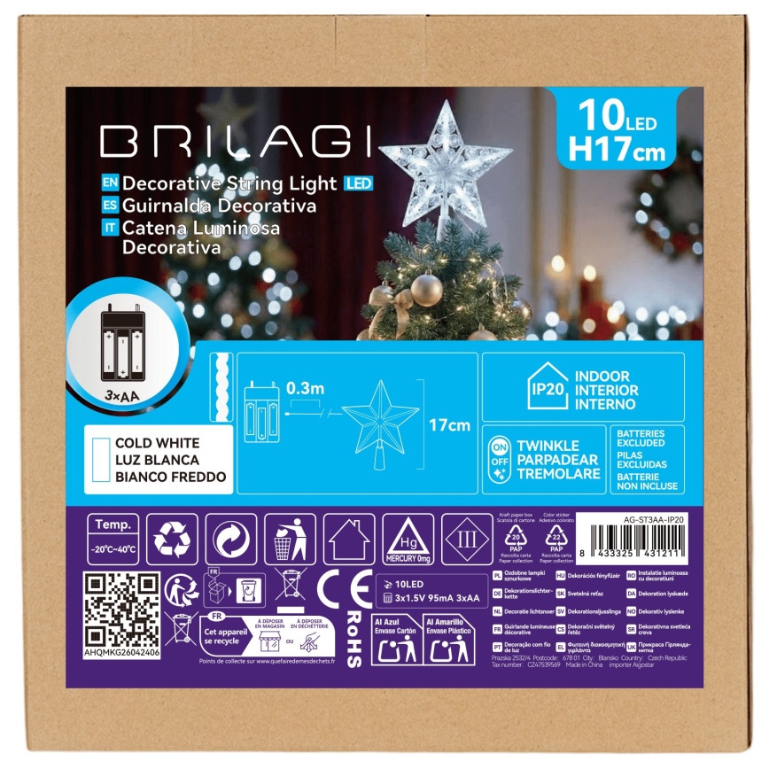 BRILAGI - LED Ziemassvētku dekorācija LED/3xAA 17 cm zvaigzne auksta balta