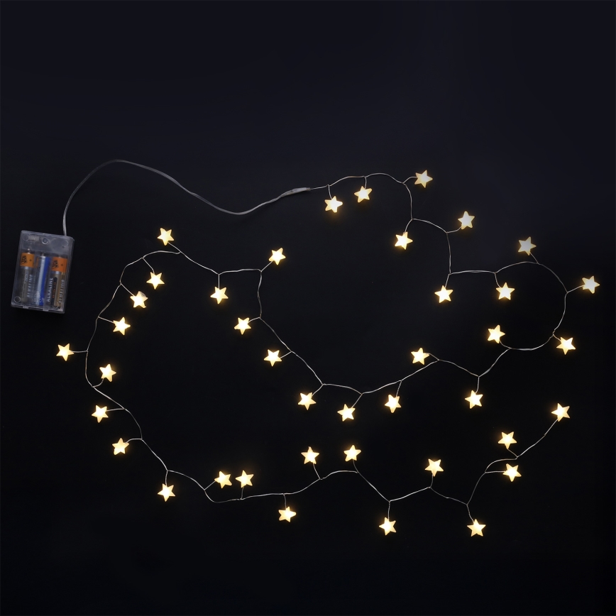 Brilagi - LED Ziemassvētku virtene ar zvaigznēm 40xLED/3xAA 1,8m siltā balta