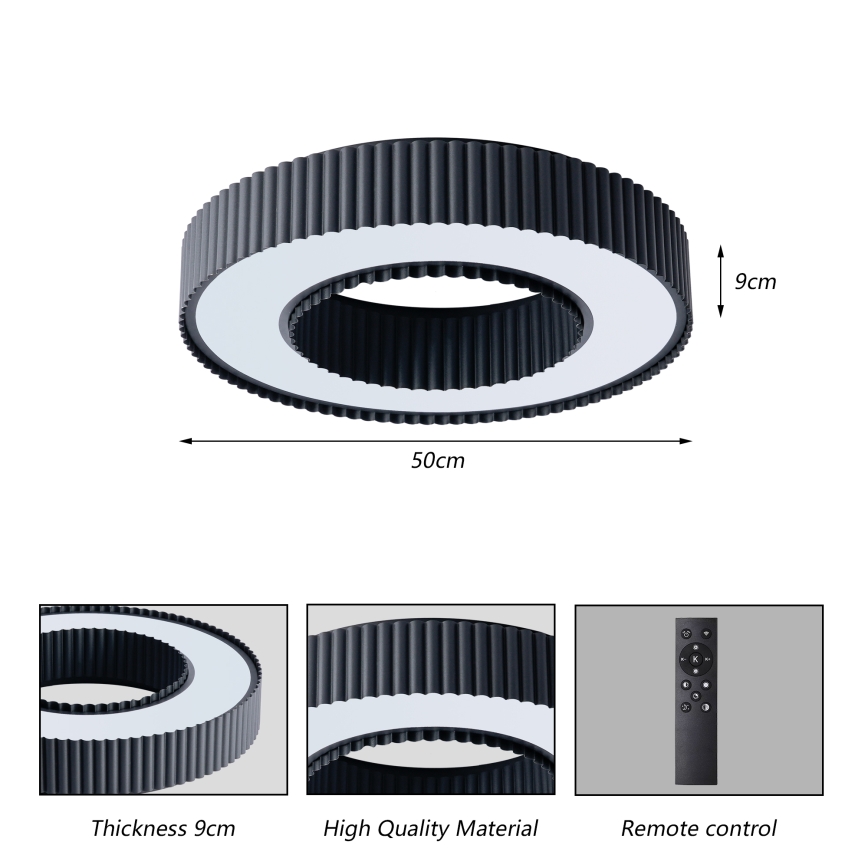 Brilagi - Dimējams LED griestu gaismeklis LUMIX LED/48W/230V 3000-6000K melns Ø 50 cm + ar tālvadības pulti