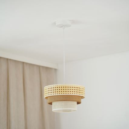 Brilagi - Lustrs uz stieples CEDAR LUNETA 1xE27/15W/230V diam. 25 cm rotangpalma/brūns/krēmkrāsas