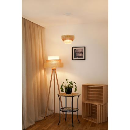 Brilagi - Lustra ar auklu CEDAR LUNETA 1xE27/15W/230V d. 25 cm bēša/brūna/krēmkrāsa