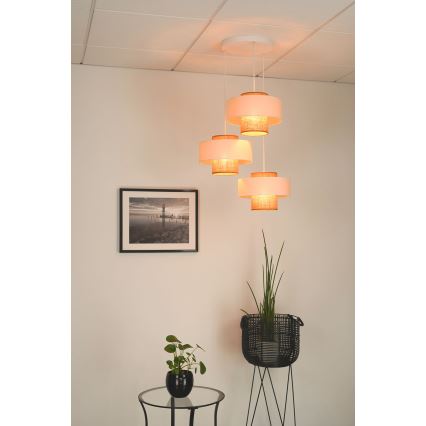 Brilagi - Lustra ar auklu DALLAS 3xE27/15W/230V brūna/krēmkrāsa/balta