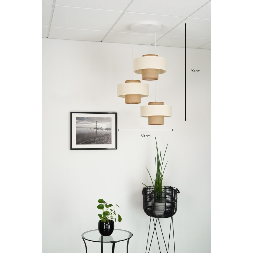 Brilagi - Lustra ar auklu DALLAS 3xE27/15W/230V brūna/krēmkrāsa/balta