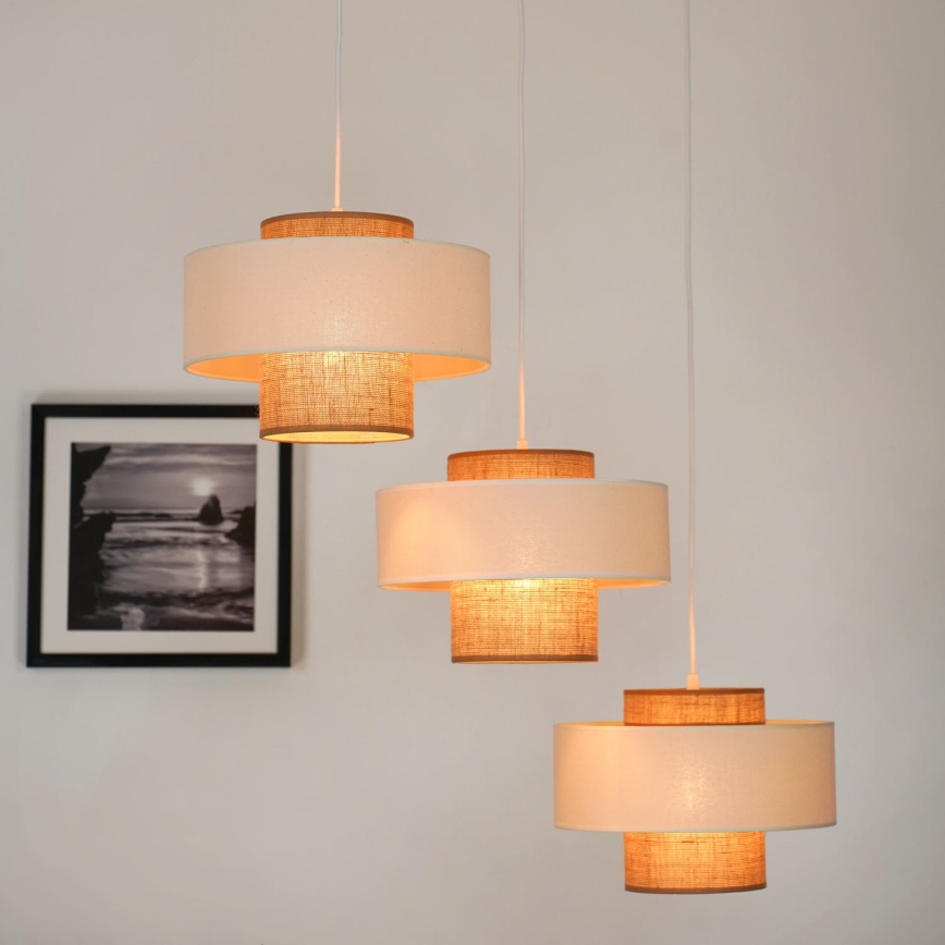 Brilagi - Lustra ar auklu DALLAS 3xE27/15W/230V brūna/krēmkrāsa/balta