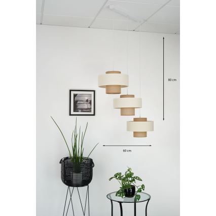 Brilagi - Lustra ar auklu DALLAS 3xE27/15W/230V brūna/krēmkrāsa/balta