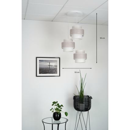 Brilagi - Lustra ar auklu DOVER SPACE 3xE27/15W/230V pelēka/krēmkrāsa