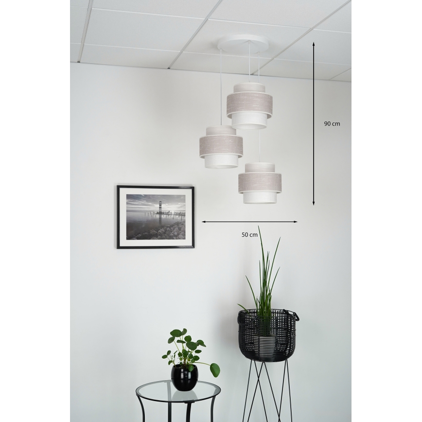Brilagi - Lustra ar auklu DOVER SPACE 3xE27/15W/230V pelēka/krēmkrāsa