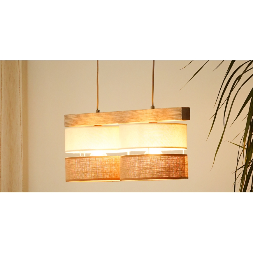 Brilagi - Lustra ar auklu FOREST 2xE27/15W/230V priede/bēša/krēmkrāsa
