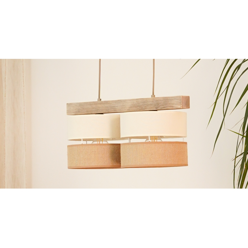 Brilagi - Lustra ar auklu FOREST 2xE27/15W/230V priede/bēša/krēmkrāsa