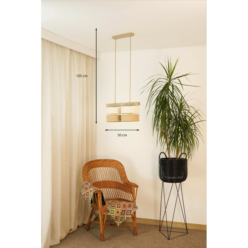 Brilagi - Lustra ar auklu FOREST 2xE27/15W/230V priede/bēša/krēmkrāsa