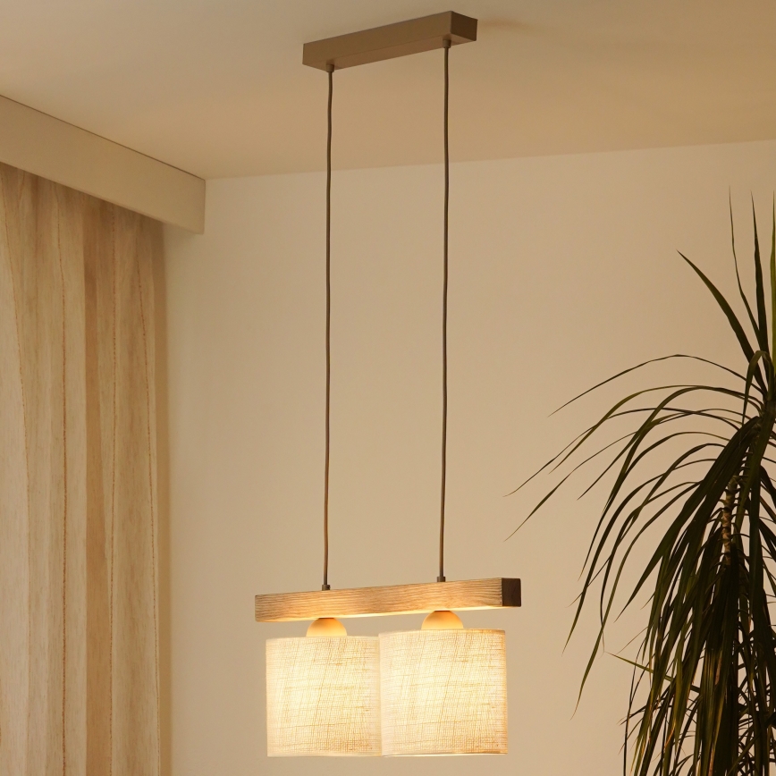 Brilagi - Lustra ar auklu FOREST 2xE27/15W/230V priede/brūna/krēmkrāsa