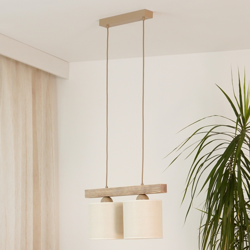 Brilagi - Lustra ar auklu FOREST 2xE27/15W/230V priede/brūna/krēmkrāsa