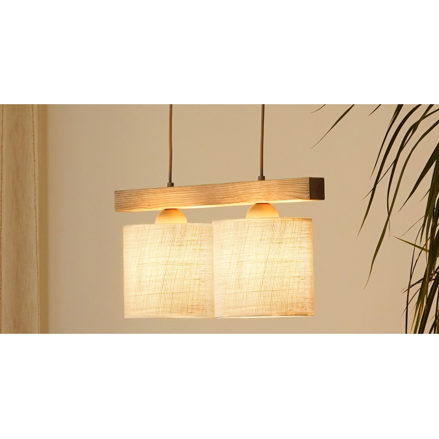 Brilagi - Lustra ar auklu FOREST 2xE27/15W/230V priede/brūna/krēmkrāsa