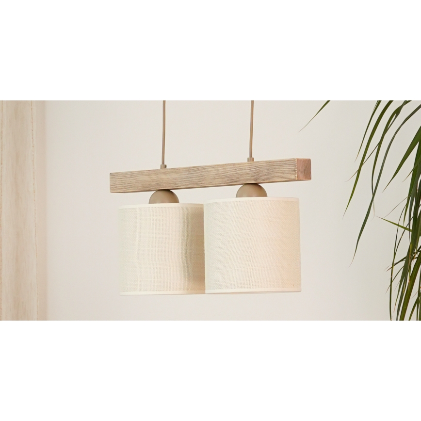 Brilagi - Lustra ar auklu FOREST 2xE27/15W/230V priede/brūna/krēmkrāsa