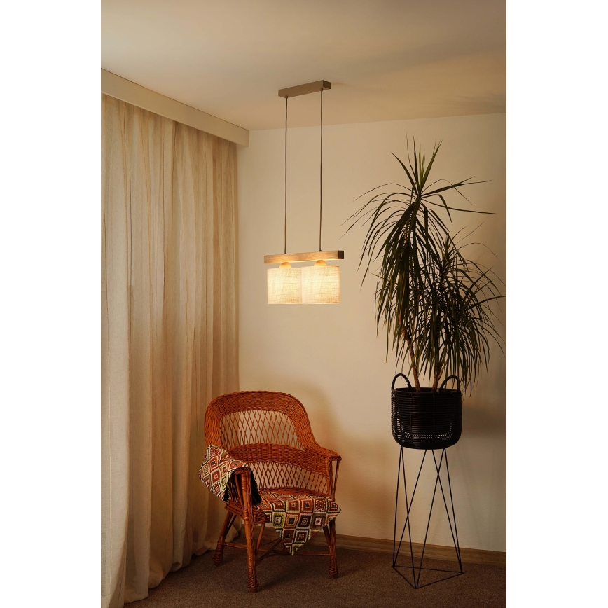 Brilagi - Lustra ar auklu FOREST 2xE27/15W/230V priede/brūna/krēmkrāsa
