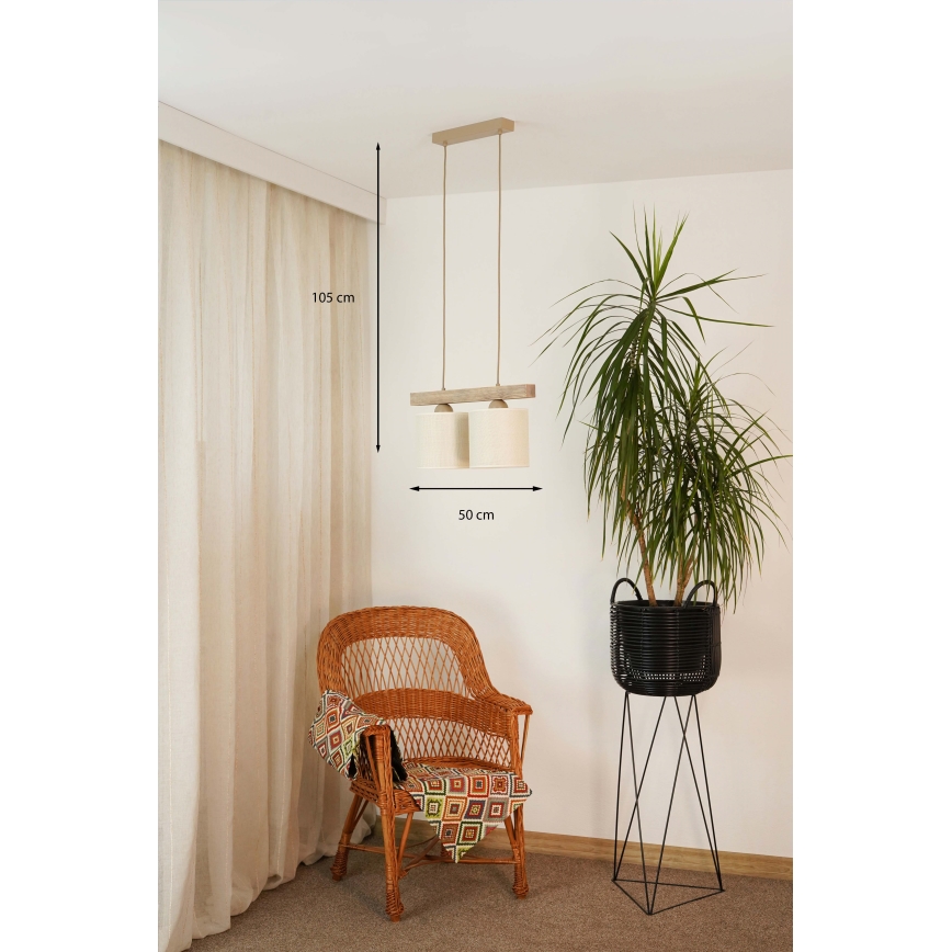 Brilagi - Lustra ar auklu FOREST 2xE27/15W/230V priede/brūna/krēmkrāsa
