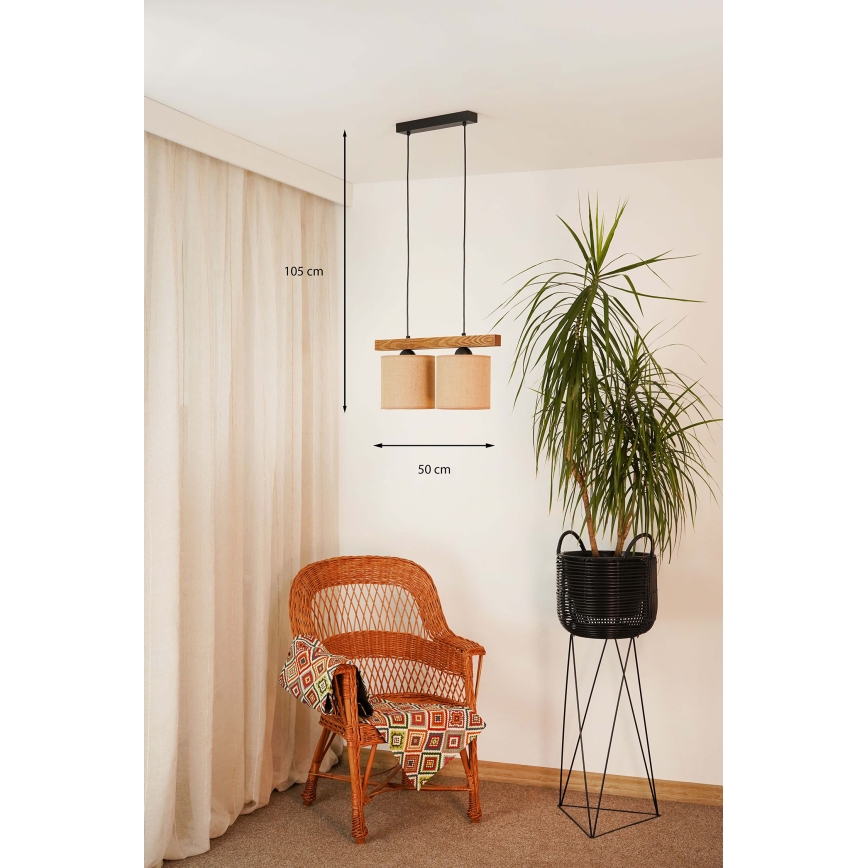 Brilagi - Lustra ar auklu FOREST 2xE27/15W/230V priede/brūna/melna