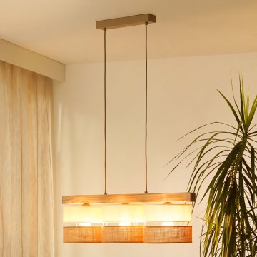 Brilagi - Lustra ar auklu FOREST 3xE27/15W/230V priede/bēša/krēmkrāsa