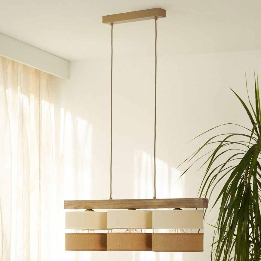 Brilagi - Lustra ar auklu FOREST 3xE27/15W/230V priede/bēša/krēmkrāsa