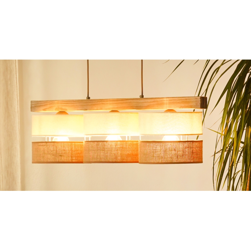 Brilagi - Lustra ar auklu FOREST 3xE27/15W/230V priede/bēša/krēmkrāsa