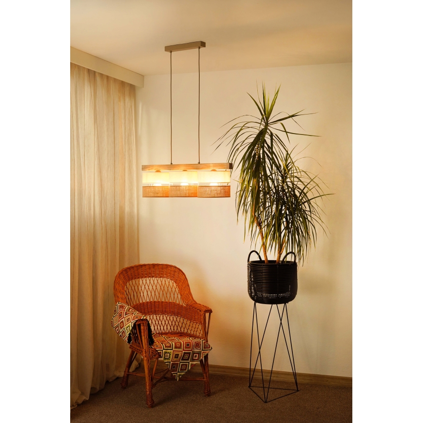 Brilagi - Lustra ar auklu FOREST 3xE27/15W/230V priede/bēša/krēmkrāsa