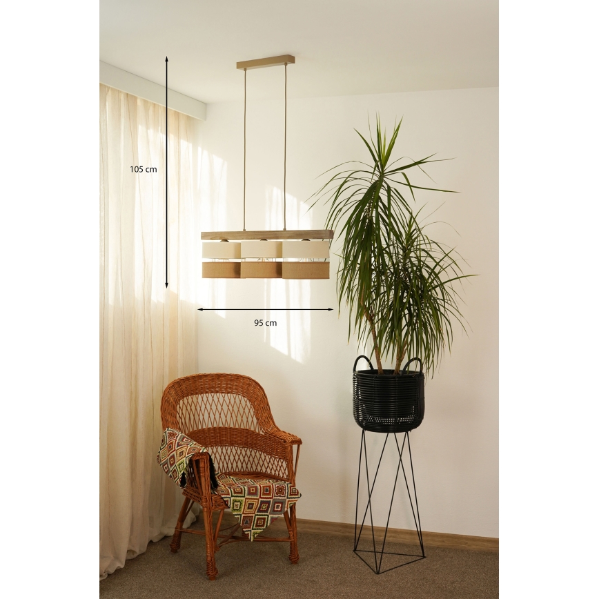Brilagi - Lustra ar auklu FOREST 3xE27/15W/230V priede/bēša/krēmkrāsa