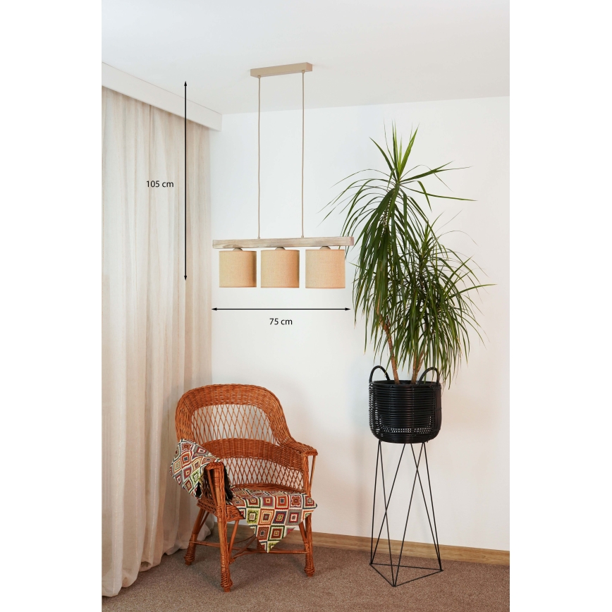 Brilagi - Lustra ar auklu FOREST 3xE27/15W/230V priede/brūna