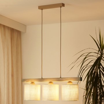 Brilagi - Lustra ar auklu FOREST 3xE27/15W/230V priede/brūna/krēmkrāsa