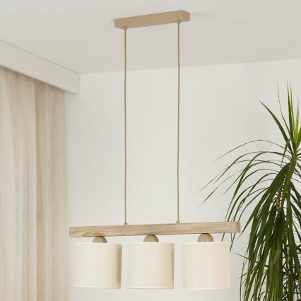 Brilagi - Lustra ar auklu FOREST 3xE27/15W/230V priede/brūna/krēmkrāsa