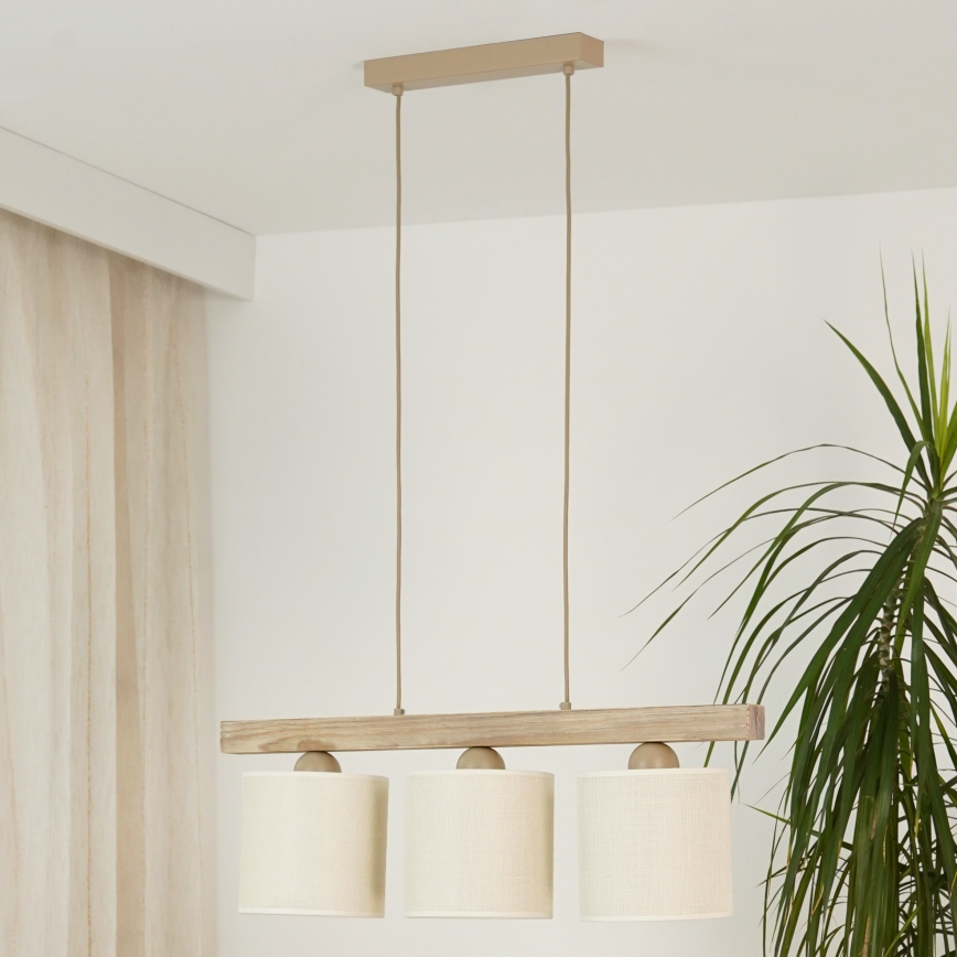 Brilagi - Lustra ar auklu FOREST 3xE27/15W/230V priede/brūna/krēmkrāsa