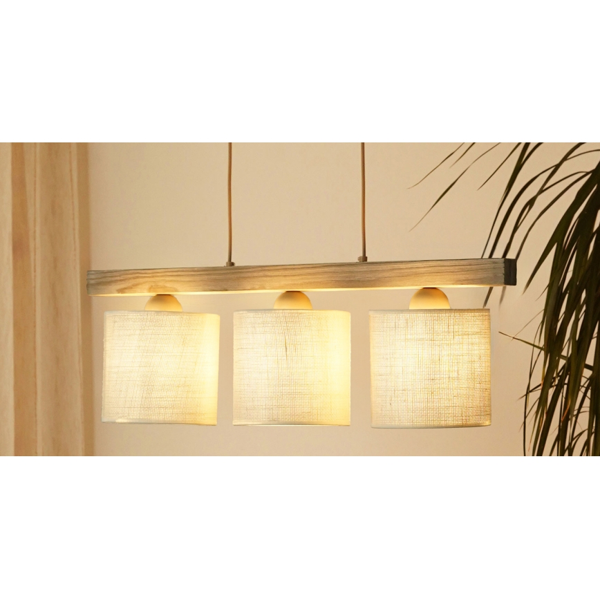 Brilagi - Lustra ar auklu FOREST 3xE27/15W/230V priede/brūna/krēmkrāsa