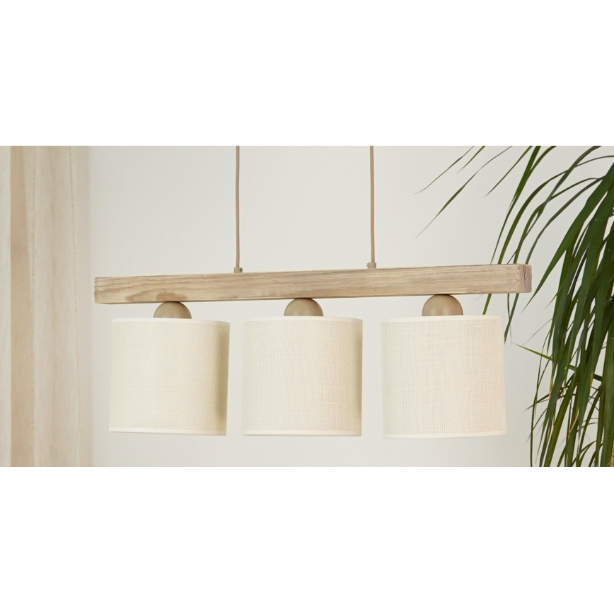 Brilagi - Lustra ar auklu FOREST 3xE27/15W/230V priede/brūna/krēmkrāsa