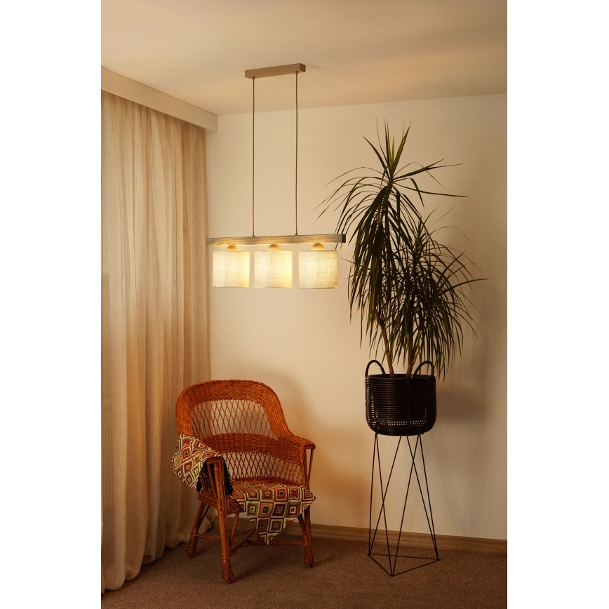 Brilagi - Lustra ar auklu FOREST 3xE27/15W/230V priede/brūna/krēmkrāsa