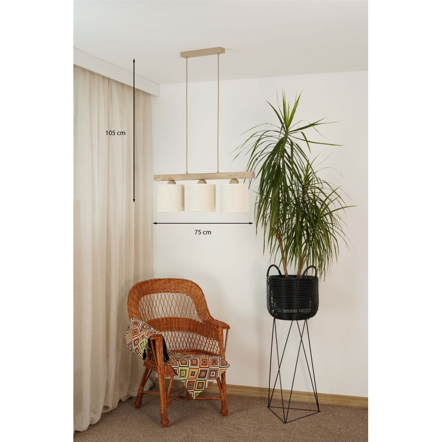Brilagi - Lustra ar auklu FOREST 3xE27/15W/230V priede/brūna/krēmkrāsa