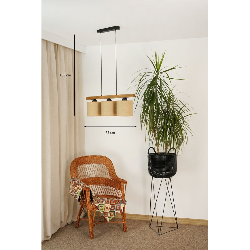 Brilagi - Lustra ar auklu FOREST 3xE27/15W/230V priede/brūna/melna