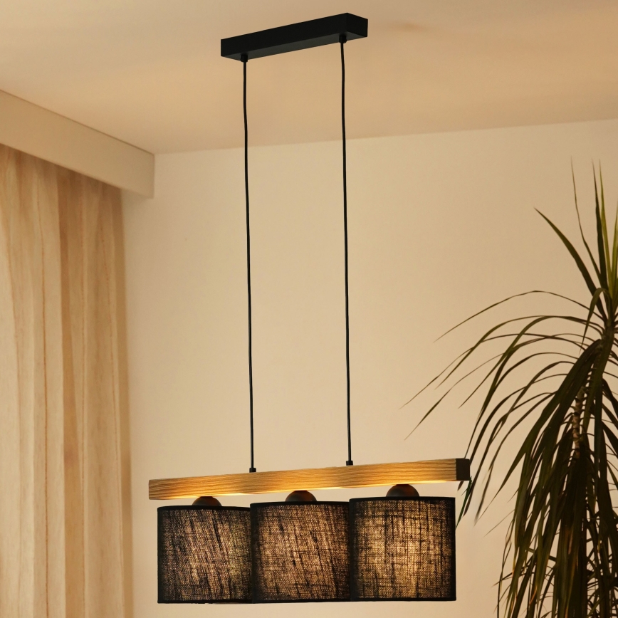 Brilagi - Lustra ar auklu FOREST 3xE27/15W/230V priede/melna